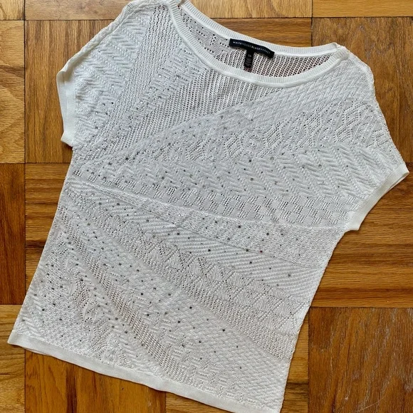 WHBM XS White Knit Tee w/Stone Details - Picture 1 of 4